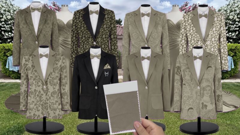 Thyme Chiffon Suit and Tuxedo – Exact Color Match for Birdy Grey Bridesmaid Dresses