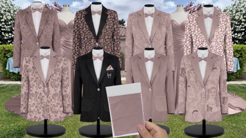 Toffee Chiffon Suit and Tuxedo – Exact Color Match for Birdy Grey Bridesmaid Dresses