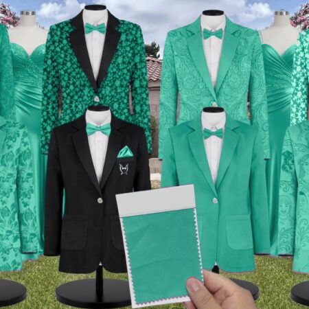 Turquoise Matte Satin Suit and Tuxedo – Exact Color Match for Birdy Grey Bridesmaid Dresses
