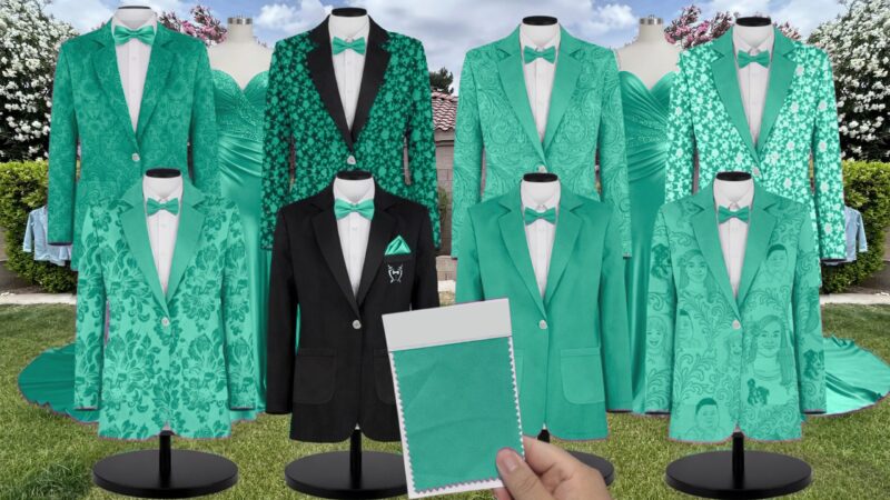 Turquoise Matte Satin Suit and Tuxedo – Exact Color Match for Birdy Grey Bridesmaid Dresses