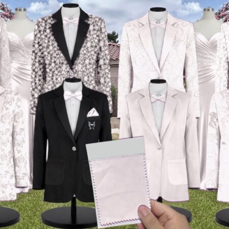 White Matte Satin Suit and Tuxedo – Exact Color Match for Birdy Grey Bridesmaid Dresses