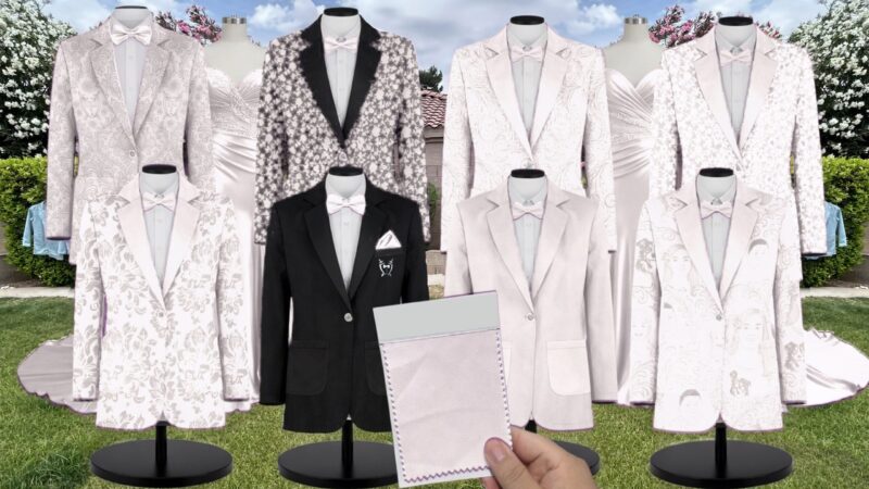 White Matte Satin Suit and Tuxedo – Exact Color Match for Birdy Grey Bridesmaid Dresses