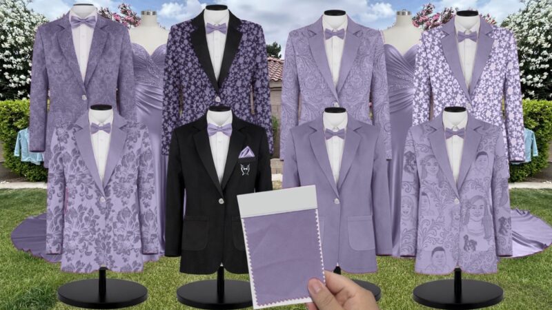 Wisteria Matte Satin Suit and Tuxedo – Exact Color Match for Birdy Grey Bridesmaid Dresses