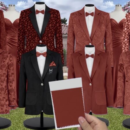 Cinnamon White Vines Suit and Tuxedo – Exact Color Match for David's Bridal Bridesmaid Dresses