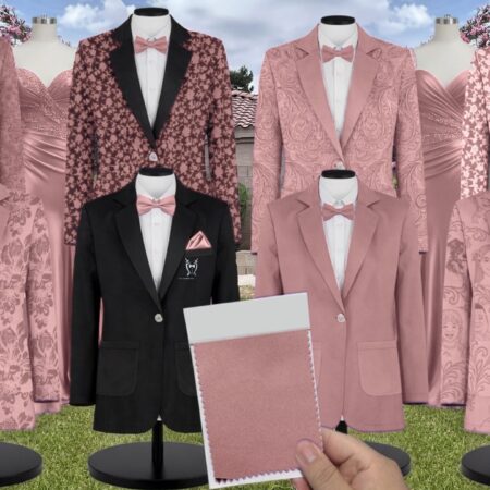 Desert Coral Charmeuse Suit and Tuxedo - Exact Color Match for David's Bridal Bridesmaid Dresses
