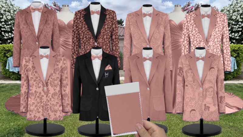 Desert Coral Chiffon Suit and Tuxedo - Exact Color Match for David's Bridal Bridesmaid Dresses