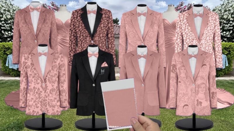 Desert Coral Mesh Suit and Tuxedo - Exact Color Match for David's Bridal Bridesmaid Dresses