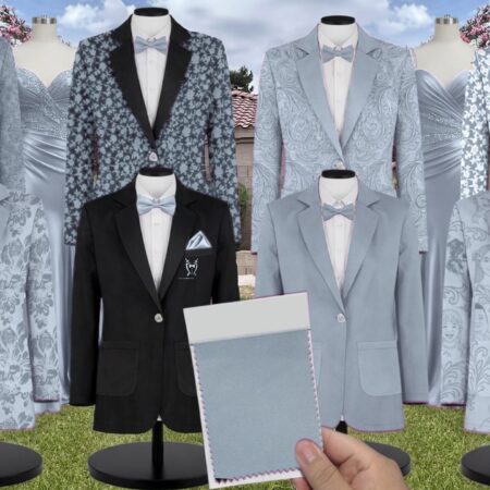 Dust Blue White Vines Suit and Tuxedo – Exact Color Match for David's Bridal Bridesmaid Dresses