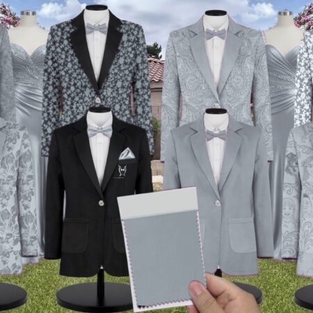 Dusty Blue Chiffon Suit and Tuxedo - Exact Color Match for David's Bridal Bridesmaid Dresses