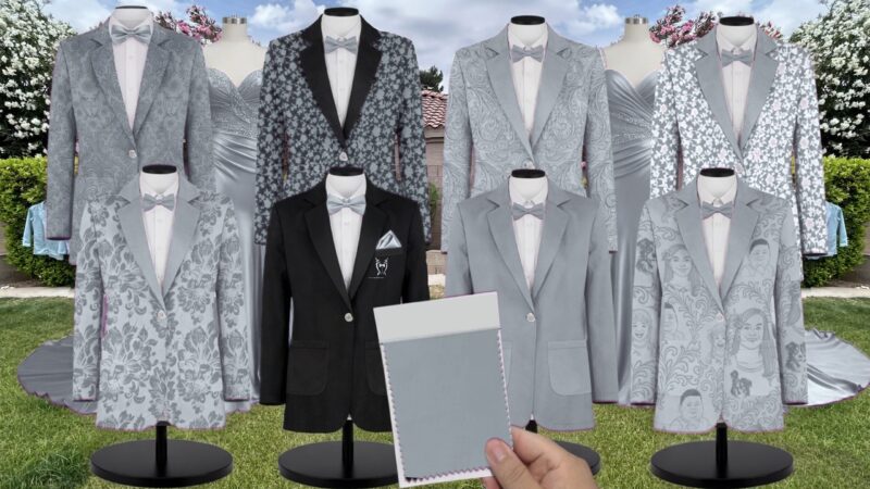 Dusty Blue Chiffon Suit and Tuxedo - Exact Color Match for David's Bridal Bridesmaid Dresses