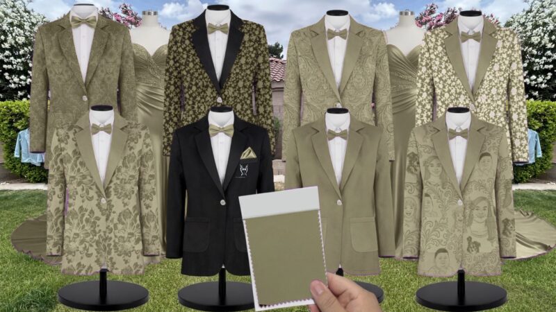 Eucalyptus Mesh Suit and Tuxedo - Exact Color Match for David's Bridal Bridesmaid Dresses