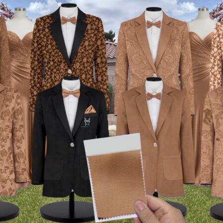 Gold Charmeuse Suit and Tuxedo - Exact Color Match for David's Bridal Bridesmaid Dresses