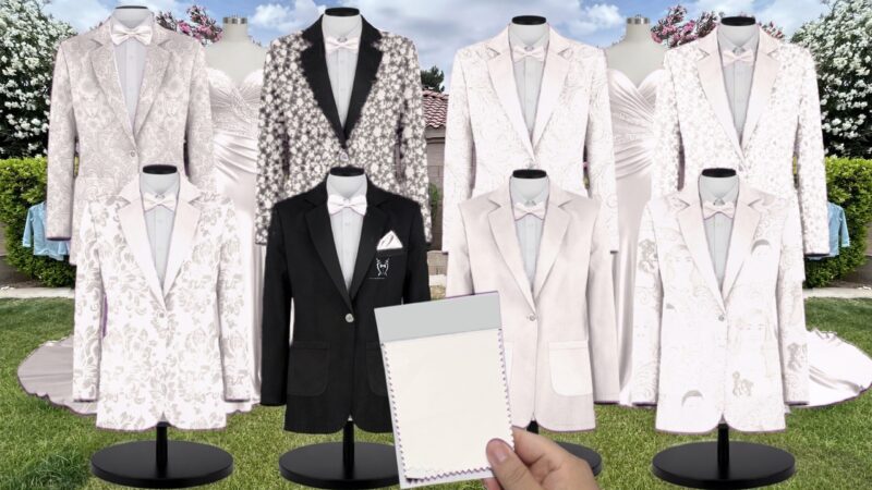 Ivory Charmeuse Suit and Tuxedo - Exact Color Match for David's Bridal Bridesmaid Dresses