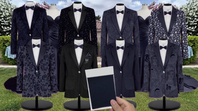 Marine Charmeuse Suit and Tuxedo - Exact Color Match for David's Bridal Bridesmaid Dresses