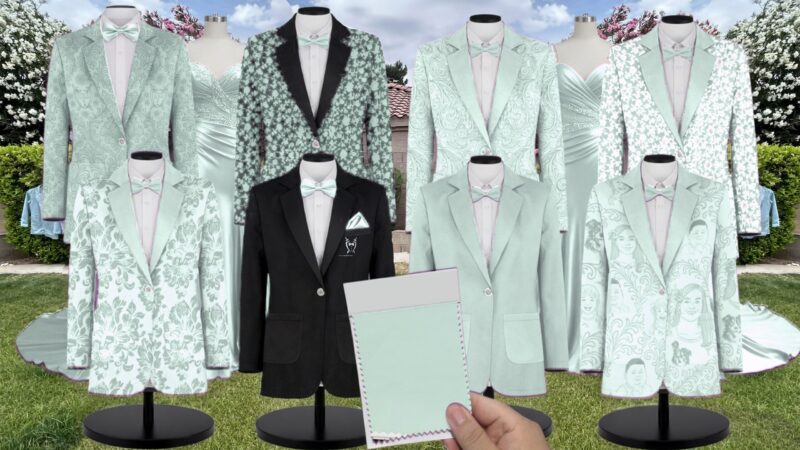 Mint Charmeuse Suit and Tuxedo - Exact Color Match for David's Bridal Bridesmaid Dresses