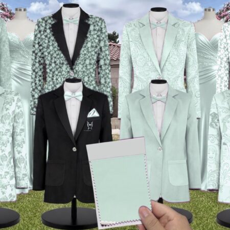Mint Chiffon Suit and Tuxedo - Exact Color Match for David's Bridal Bridesmaid Dresses