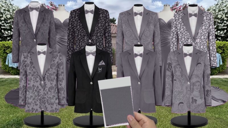 Pewter Charmeuse Suit and Tuxedo - Exact Color Match for David's Bridal Bridesmaid Dresses
