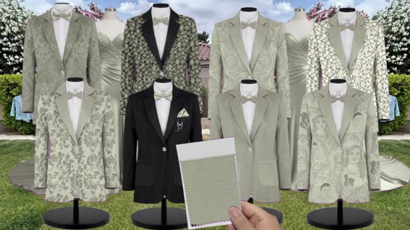 Sage Chiffon Suit and Tuxedo - Exact Color Match for David's Bridal Bridesmaid Dresses