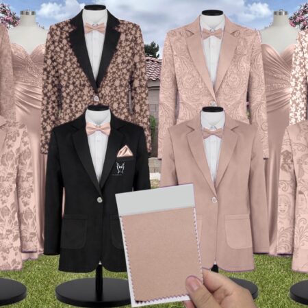 Sand Mesh Suit and Tuxedo - Exact Color Match for David's Bridal Bridesmaid Dresses