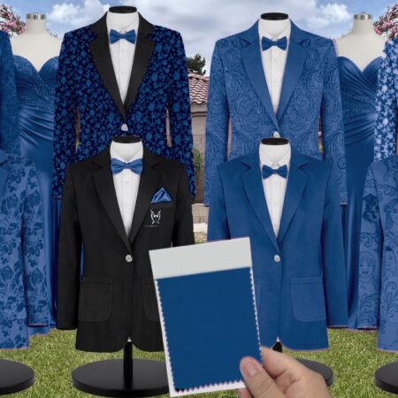 Sapphire Chiffon Suit and Tuxedo - Exact Color Match for David's Bridal Bridesmaid Dresses