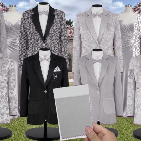 Silver White Vines Suit and Tuxedo – Exact Color Match for David's Bridal Bridesmaid Dresses