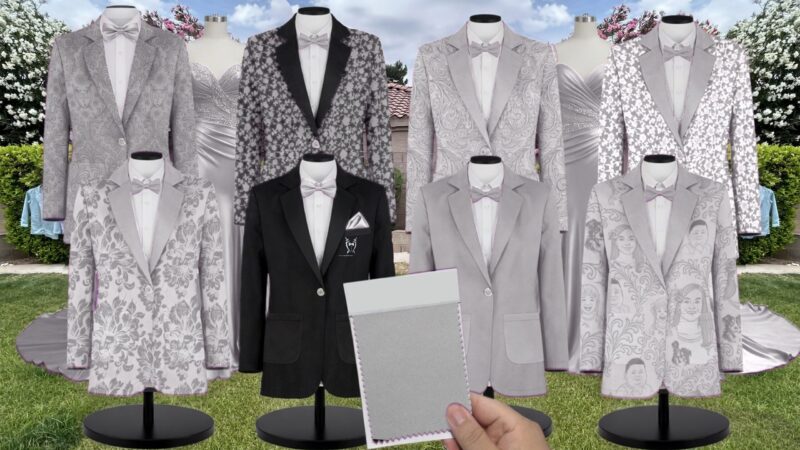 Silver Chiffon Suit and Tuxedo - Exact Color Match for David's Bridal Bridesmaid Dresses