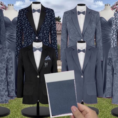 Steel Blue Charmeuse Suit and Tuxedo - Exact Color Match for David's Bridal Bridesmaid Dresses