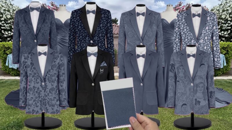 Steel Blue Charmeuse Suit and Tuxedo - Exact Color Match for David's Bridal Bridesmaid Dresses