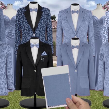 Steel Blue Mesh Suit and Tuxedo - Exact Color Match for David's Bridal Bridesmaid Dresses