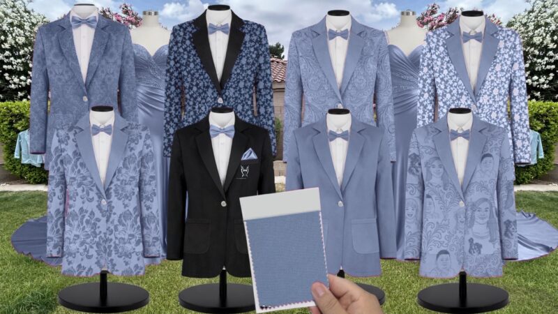 Steel Blue Mesh Suit and Tuxedo - Exact Color Match for David's Bridal Bridesmaid Dresses