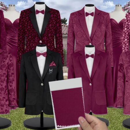 Wine White Vines Suit and Tuxedo – Exact Color Match for David's Bridal Bridesmaid Dresses