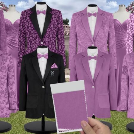 Wisteria Charmeuse Suit and Tuxedo - Exact Color Match for David's Bridal Bridesmaid Dresses