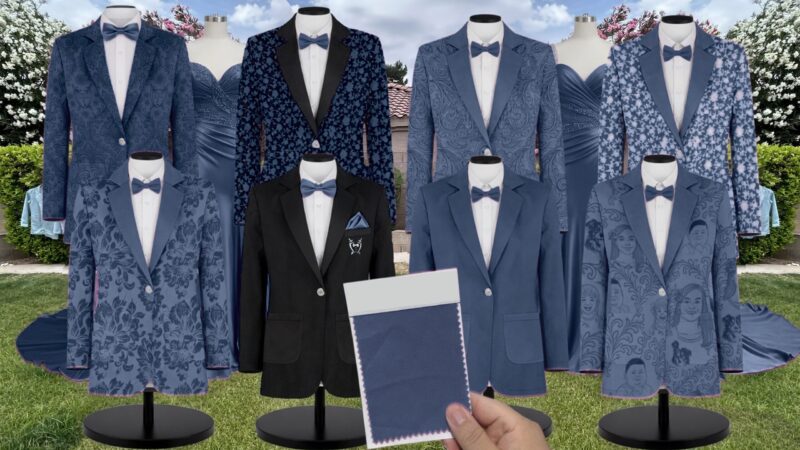 Atlantic Blue Whisper Satin Suit and Tuxedo – Exact Color Match for Dessy Bridesmaid Dresses
