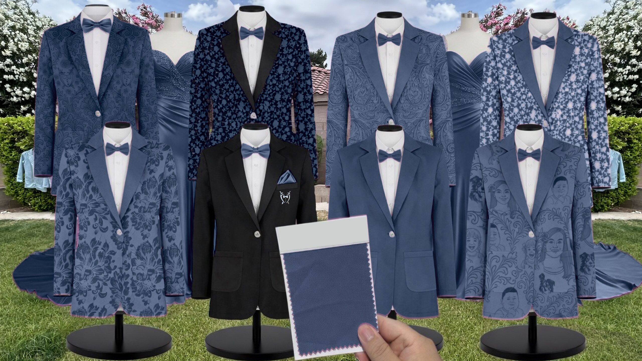 Atlantic Blue Whisper Satin Suit and Tuxedo – Exact Color Match for Dessy Bridesmaid Dresses