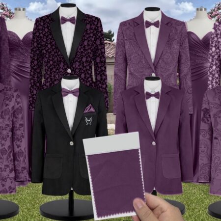 Aubergine Lux Chiffon Suit and Tuxedo – Exact Color Match for Dessy Bridesmaid Dresses