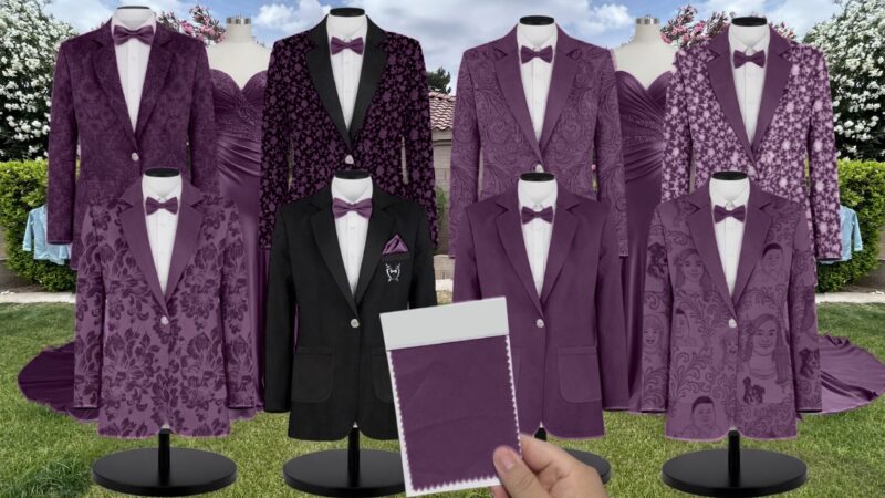 Aubergine Lux Chiffon Suit and Tuxedo – Exact Color Match for Dessy Bridesmaid Dresses