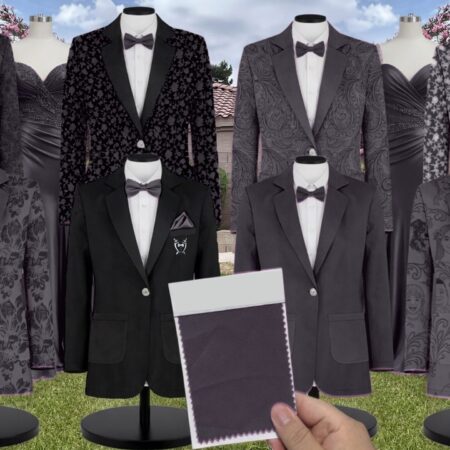 Black Lux Chiffon Suit and Tuxedo – Exact Color Match for Dessy Bridesmaid Dresses