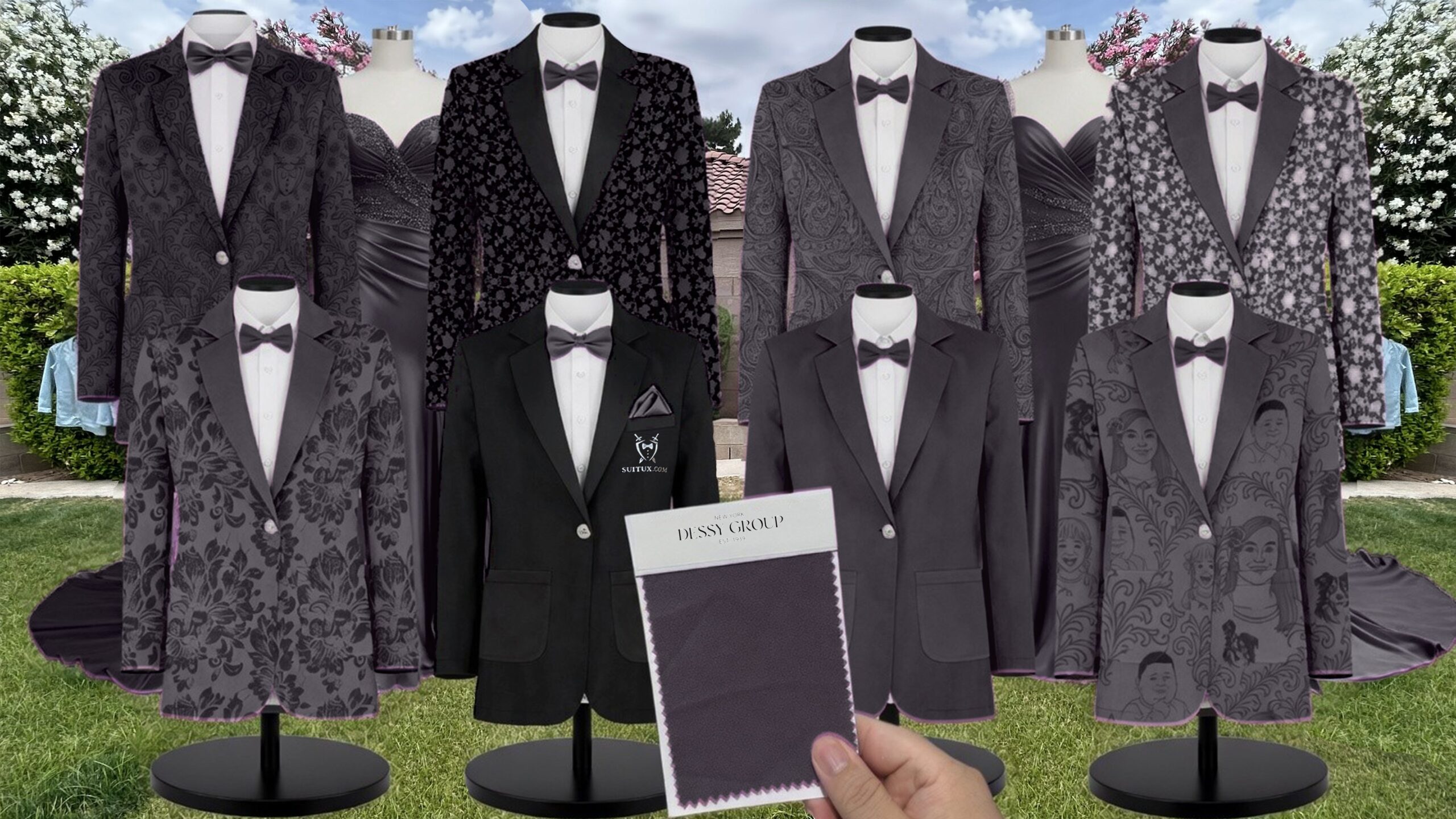 Black Satin Twill Suit and Tuxedo – Exact Color Match for Dessy Bridesmaid Dresses