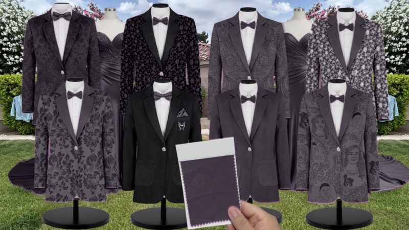 Black Whisper Satin Suit and Tuxedo – Exact Color Match for Dessy Bridesmaid Dresses