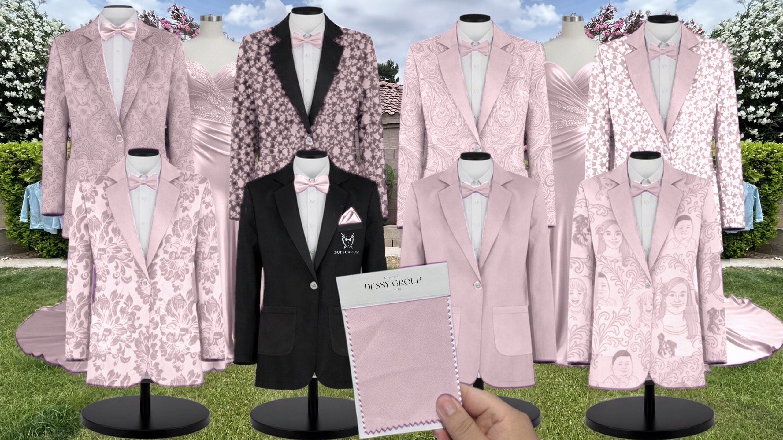 Blush Satin Twill Suit and Tuxedo – Exact Color Match for Dessy Bridesmaid Dresses