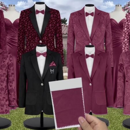 Cabernet Lux Charmeuse Suit and Tuxedo – Exact Color Match for Dessy Bridesmaid Dresses