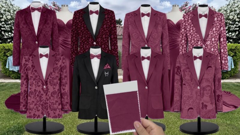 Cabernet Lux Chiffon Suit and Tuxedo – Exact Color Match for Dessy Bridesmaid Dresses