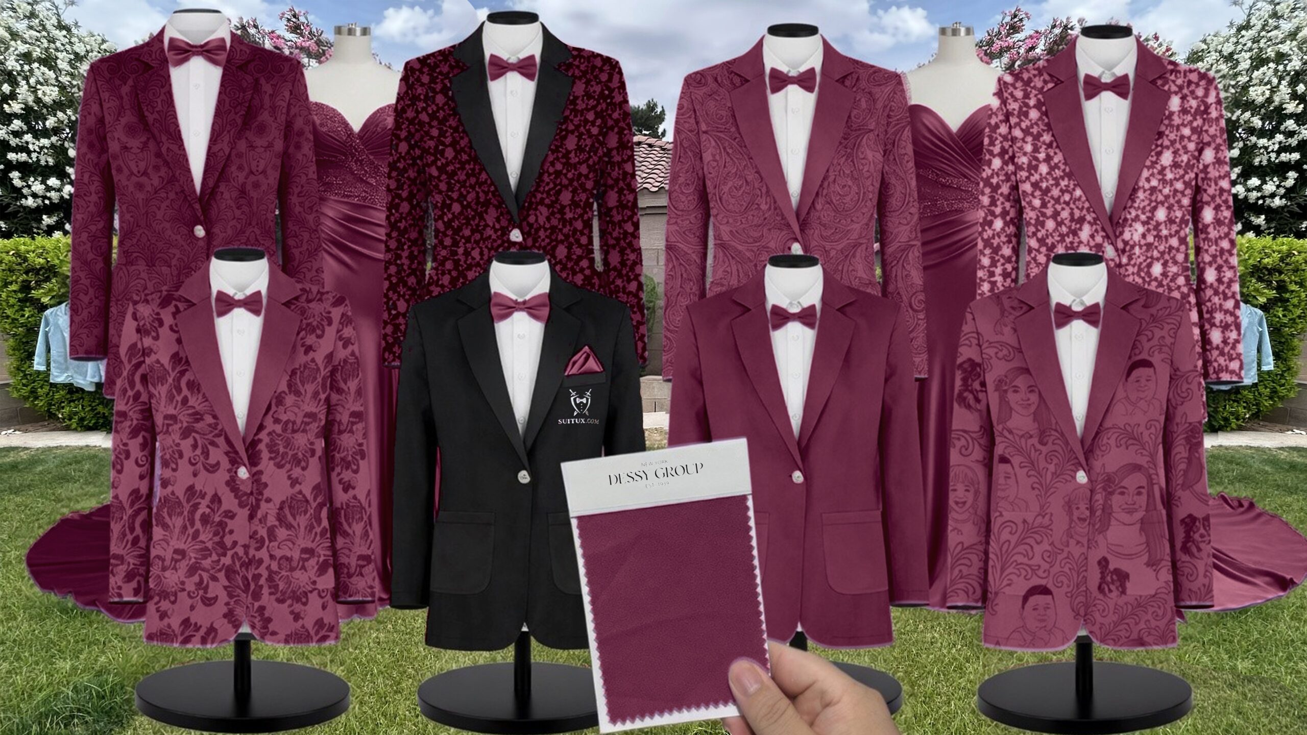 Cabernet Whisper Satin Suit and Tuxedo – Exact Color Match for Dessy Bridesmaid Dresses