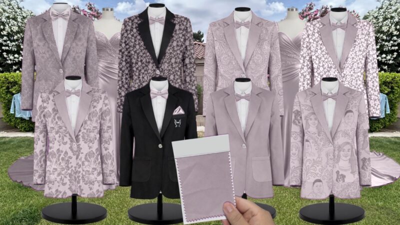 Cashmere Gray Ivy Fleur Embroidery Suit and Tuxedo – Exact Color Match for Dessy Bridesmaid Dresses