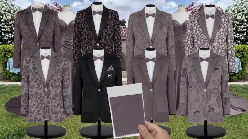 Caviar Gray Lux Velvet Suit and Tuxedo – Exact Color Match for Dessy Bridesmaid Dresses