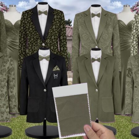 Olive Green Lux Charmeuse Suit and Tuxedo – Exact Color Match for Dessy Bridesmaid Dresses