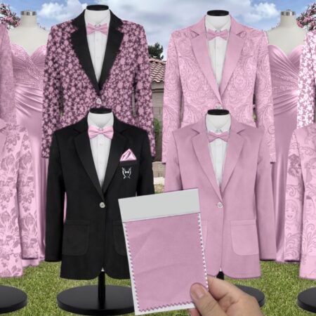 Powder Pink Lux Charmeuse Suit and Tuxedo – Exact Color Match for Dessy Bridesmaid Dresses