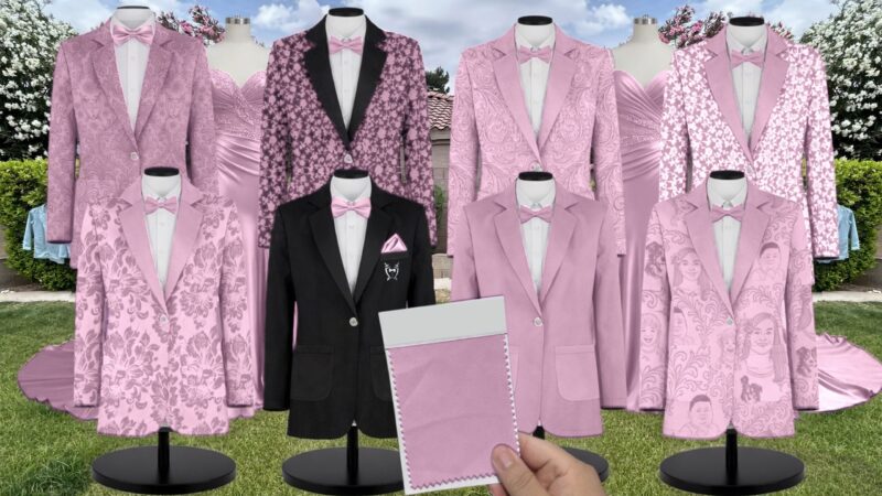 Powder Pink Lux Charmeuse Suit and Tuxedo – Exact Color Match for Dessy Bridesmaid Dresses
