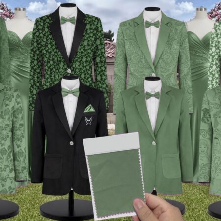 Vineyard Green Lux Charmeuse Suit and Tuxedo – Exact Color Match for Dessy Bridesmaid Dresses