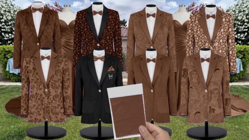 Cognac Luxe Stretch Satin Suit and Tuxedo – Exact Color Match for Dessy Bridesmaid Dresses